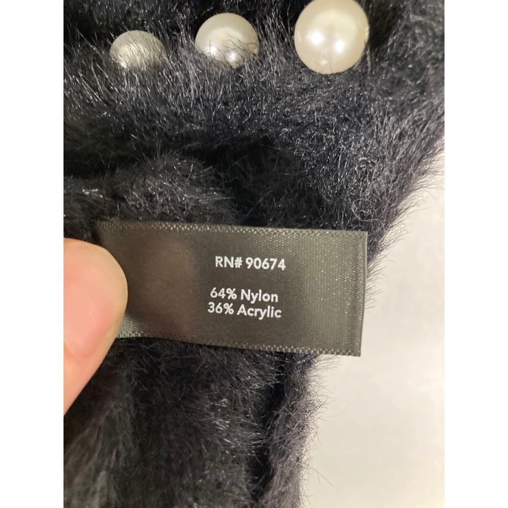 Pearlcore Boston Proper Women Size M Black Fuzzy Eyelash Knit Wrap Pearl Sweater - Picture 8 of 9